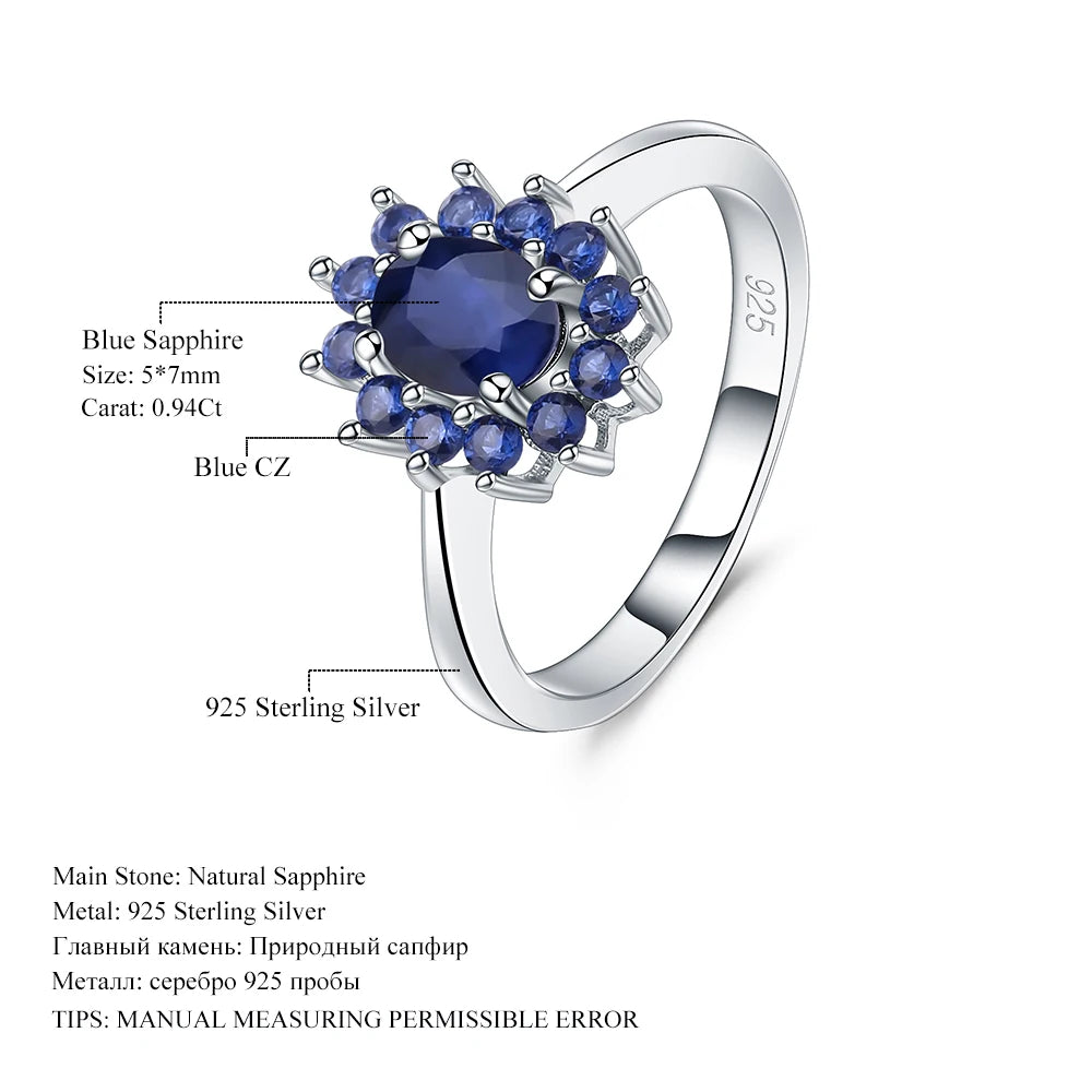 Gem's Ballet 1.89Ct Natural Blue Sapphire Gemstones Ring 925 Sterling Silver Vintage Flowers Rings For Women Gift Fine Jewelry