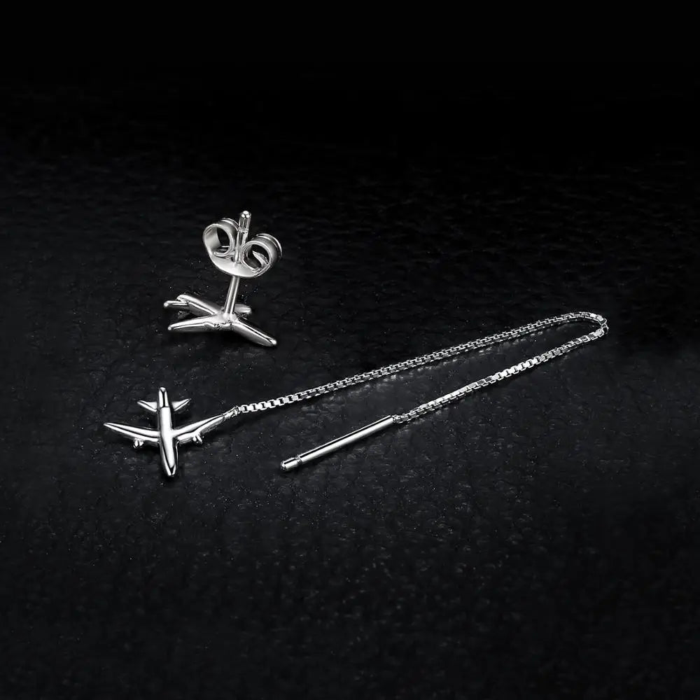 JewelryPalace Airplane 925 Sterling Silver Drop Dangle Earrings Cute Long Thread Earrings for Women Girl Fashion Jewelry