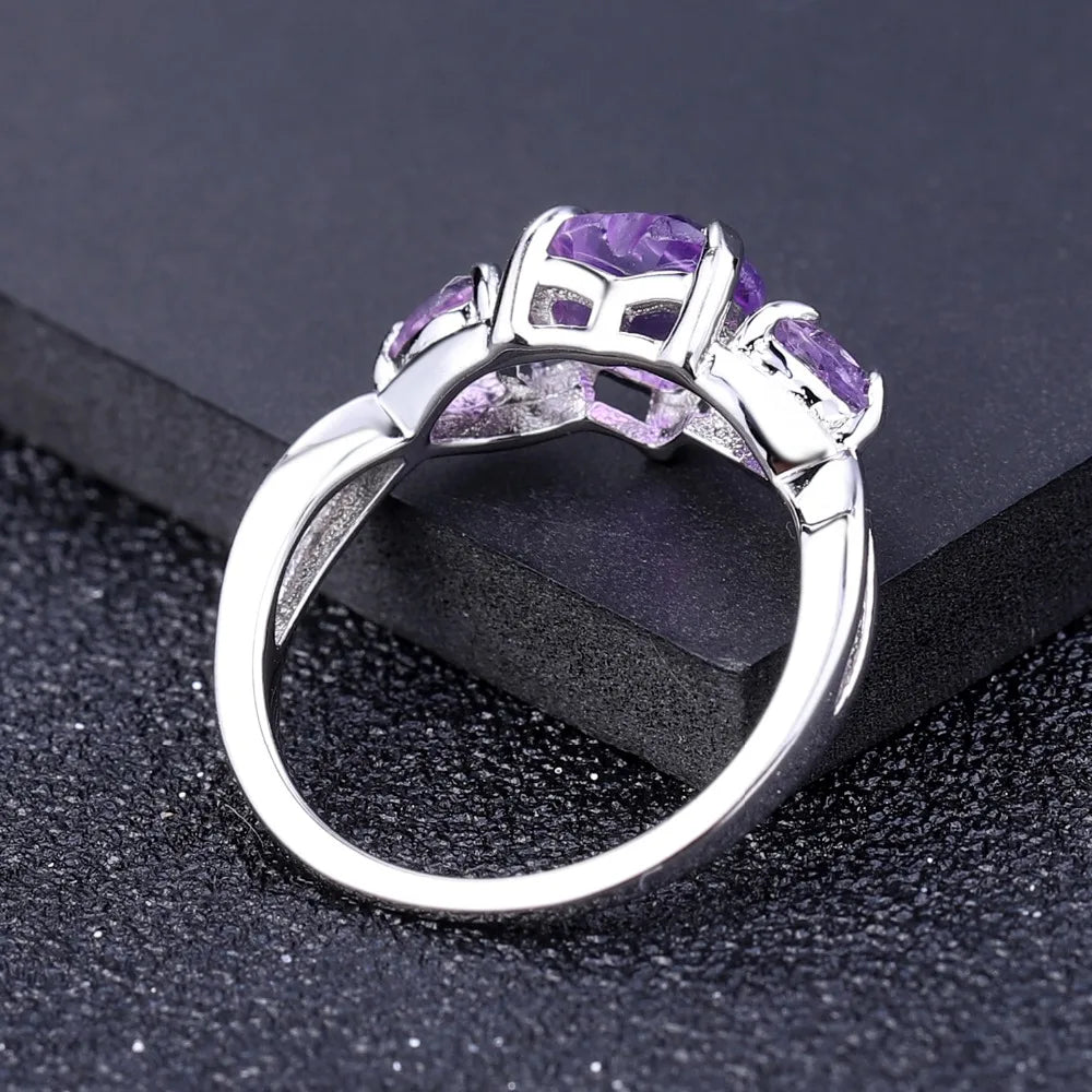 GEM'S BALLET 925 Sterling Silver February Birthstone Ring 1.71Ct Natural Amethyst Heart Rings For Women Valentine's Day Jewelry