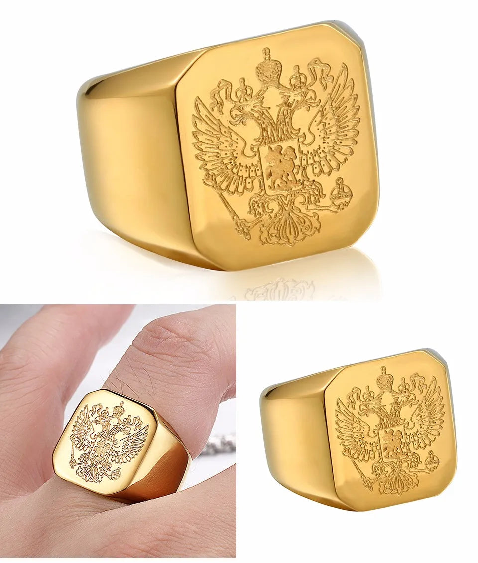 Beier Polished Stainless Steel ring Band Biker Men's ring a coat of arms of the Russian Signet Ring Fashion Jewelry