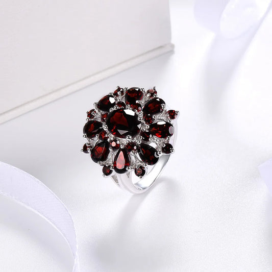 Silver Garnet Ring 925 Jewelry Gemstone 7.54ct Natural Black Garnet Rings for Women's Fine Jewelry Classic Design Christmas Gift