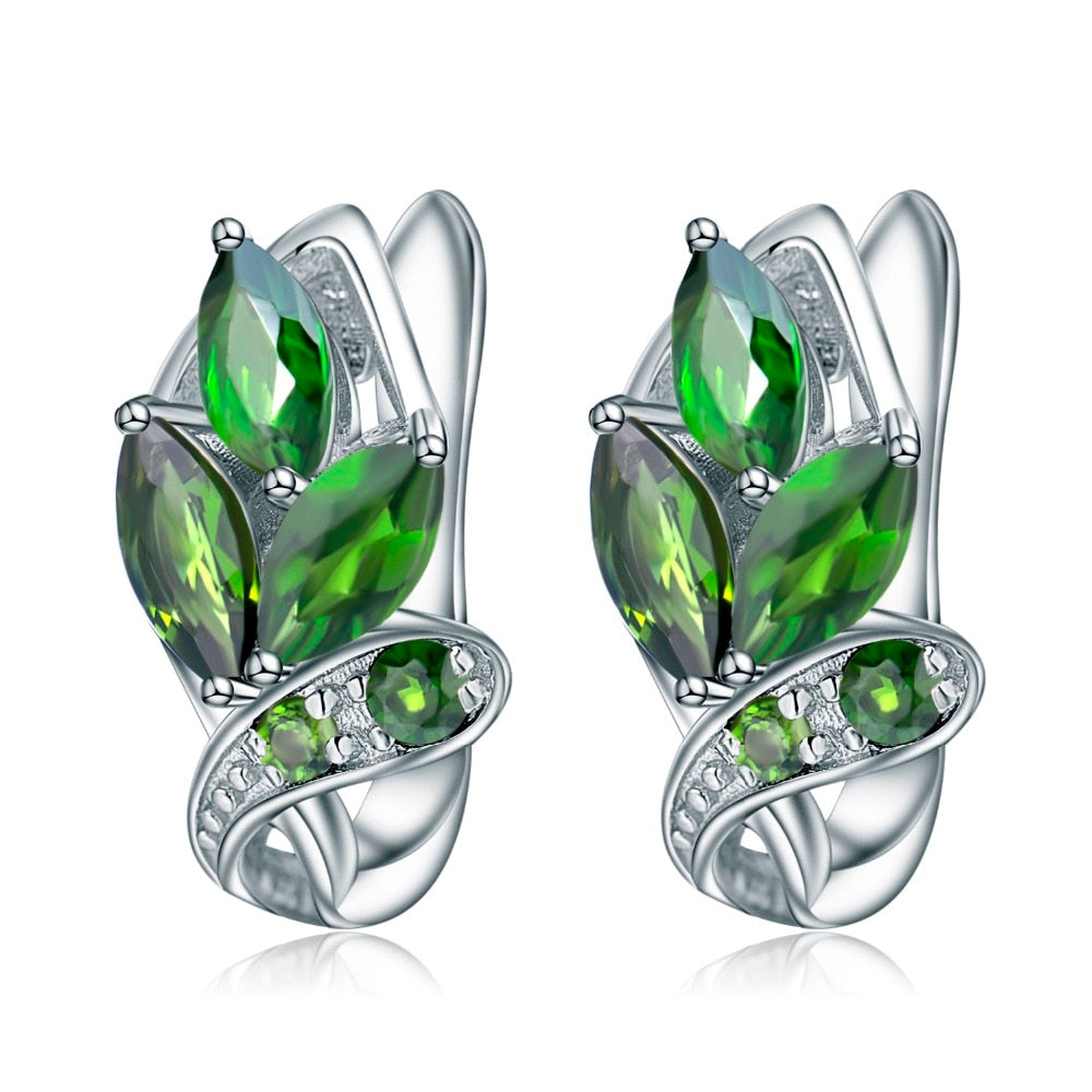 GEM&#39;S BALLET 3.11Ct Natural Chrome Diopside Gemstone Stud Earrings 925 Sterling Silver Leaf Earrings for Women Fine Jewelry