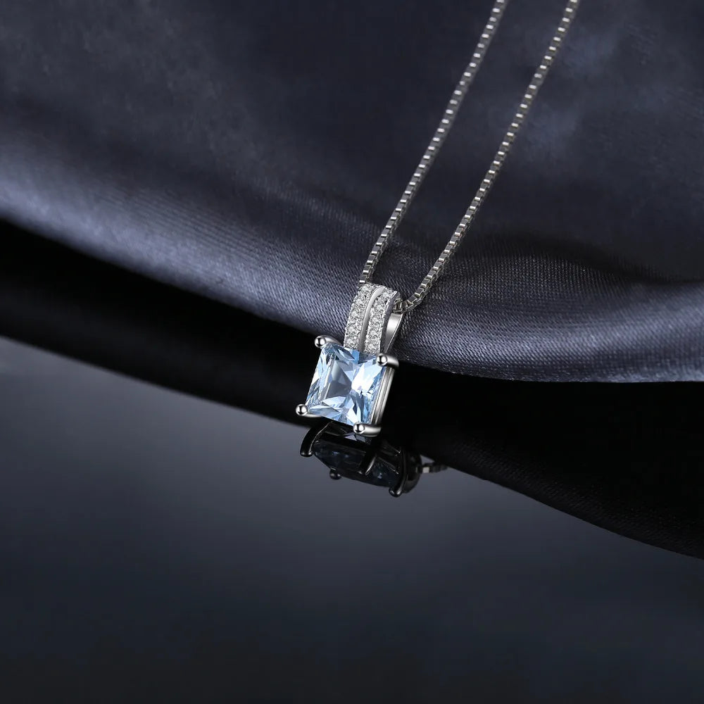 JewelryPalace 1.2ct Princess Cut Blue Topaz 925 Sterling Silver Pendant Necklace for Woman No Chain