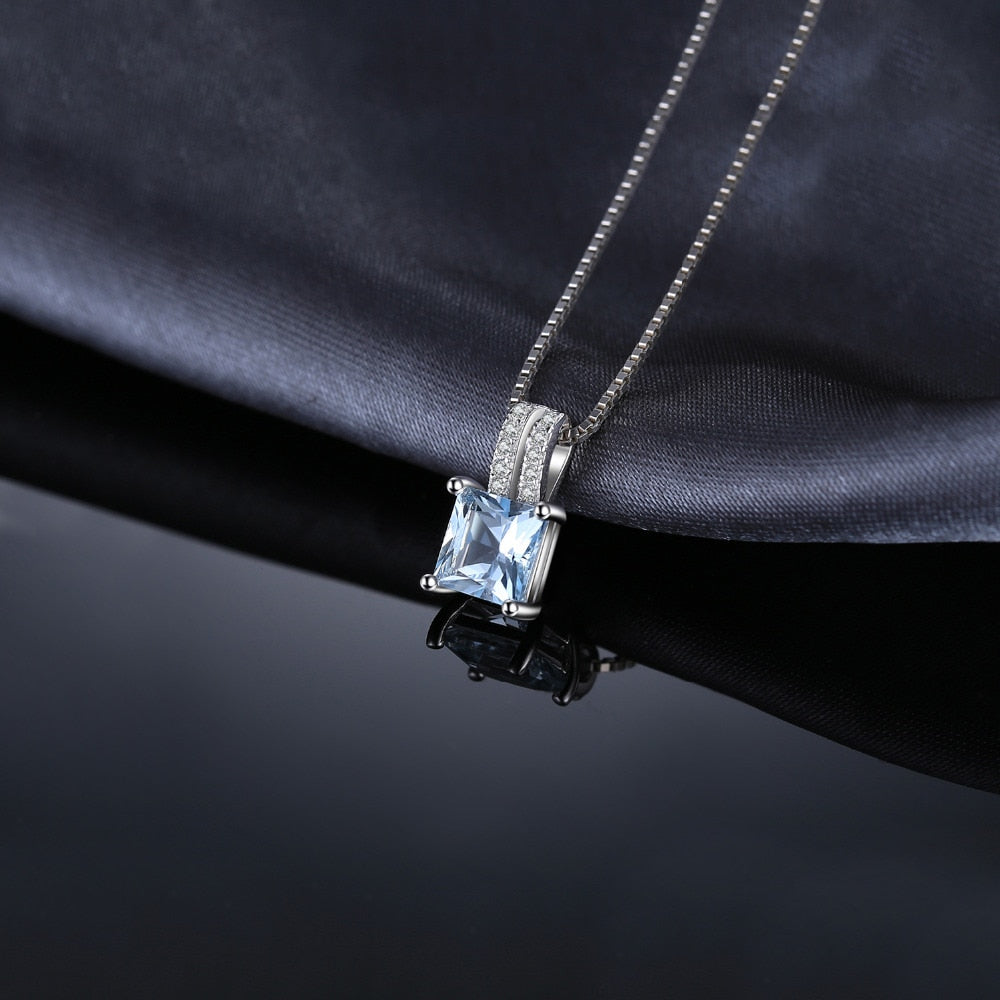 JewelryPalace 1.2ct Princess Cut Blue Topaz 925 Sterling Silver Pendant Necklace for Woman No Chain Yellow Gold Rose Gold Plated