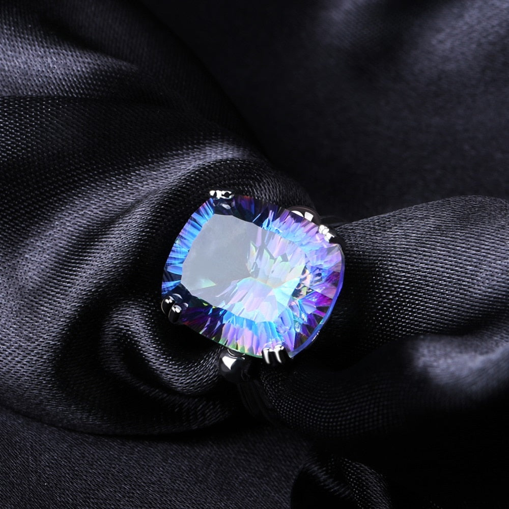 GEM'S BALLET 18.42Ct Natural Rainbow Fire Mystic Topaz Ring Cocktail For Women 925 Sterling Silver Vintage Fashion Jewelry