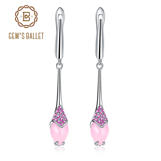 GEM'S BALLET Natural Pink Calcedony Earrings 925 Sterling Silver Gemstone Drop Earrings For Women Wedding Fine Jewelry Default Title