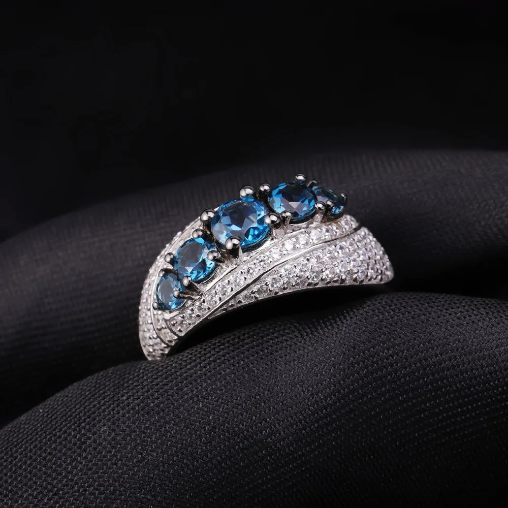 Gem's Ballet Halo 1.56Ct Natural London Blue Topaz Mona Lisa Ring 925 Sterling Silver Gemstone Rings For Women Fine Jewelry