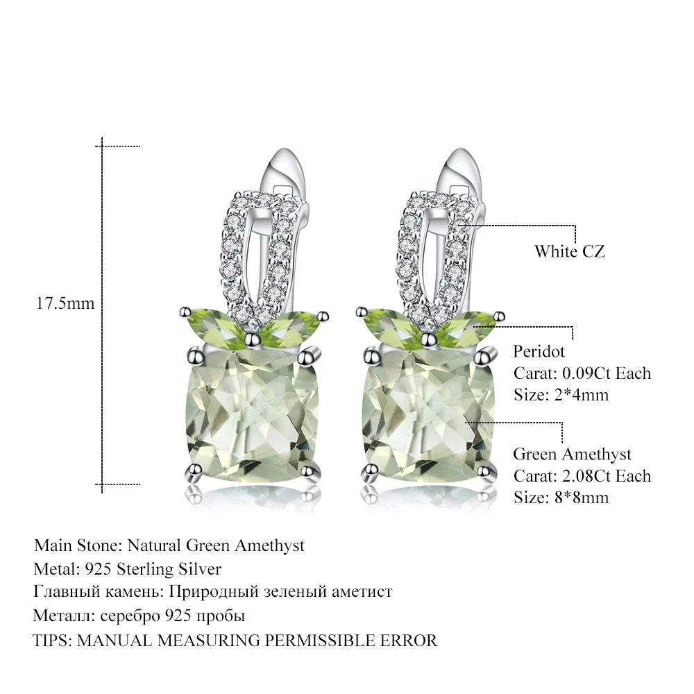 GEM'S BALLET 4.16Ct Natural Green Amethyst Gemstone Earrings 925 Sterling Silver Stud Earrings for Women Wedding Fine Jewelry