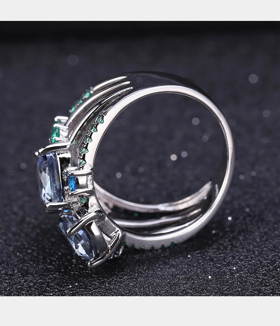 Anillo de plata de ley 925 con topacio de cuarzo místico natural de GEM'S BALLET, anillos llamativos para mujer, bisutería de boda