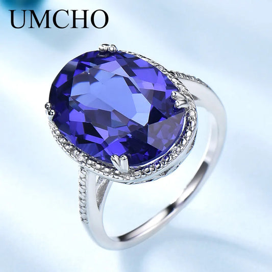 UMCHO Luxury Tanzanite Gemstone Rings For Women Solid 925 Sterling Silver Fine Jewelry Female Engagement Ring Christmas Gift