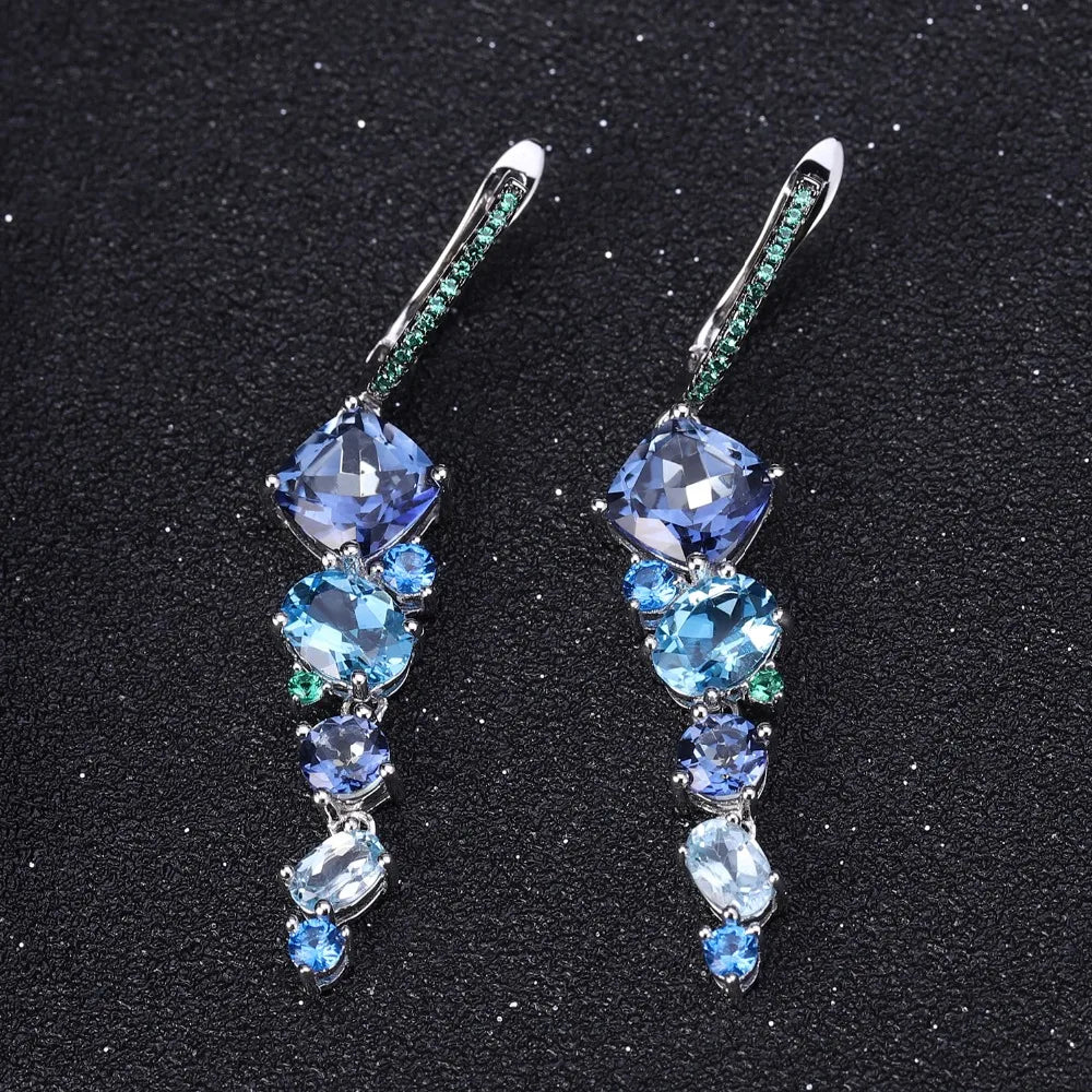 GEM'S BALLET Natural Mystic Quartz Topaz Drop Earrings 925 Sterling Silver Handmade Modern Irregular Earrings for Women Brincos