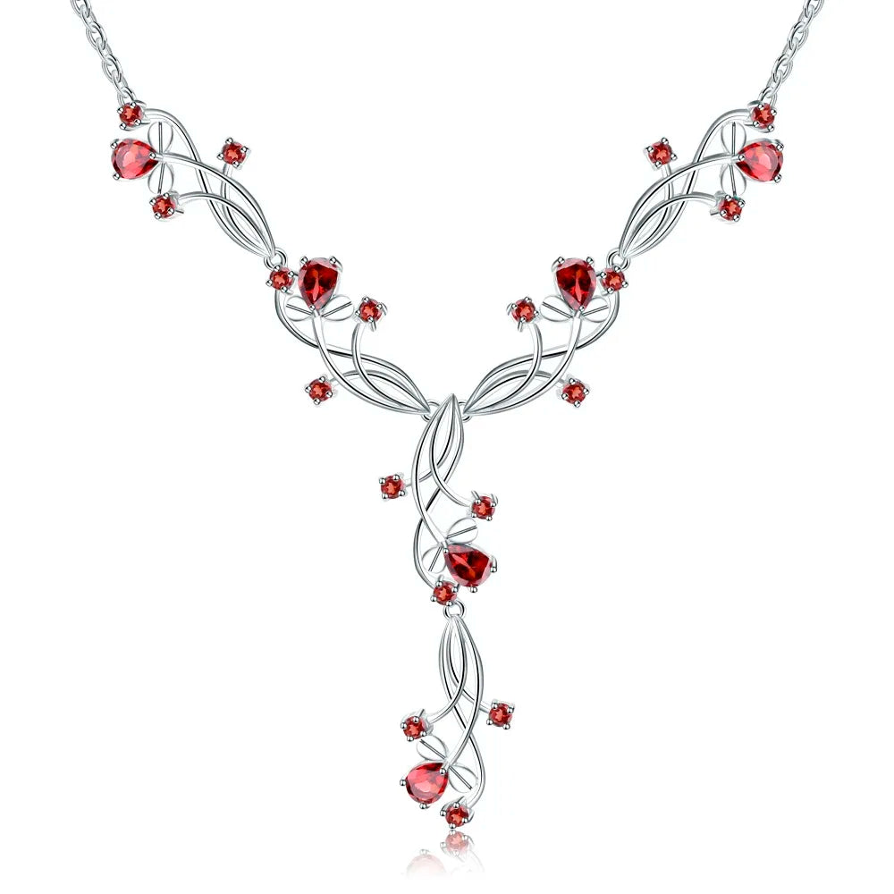 GEM'S BALLET 8.08ct Natural Red Garnet Bridal Necklace For Women 925 Sterling Silver Gemstone Necklace Wedding Jewelry
