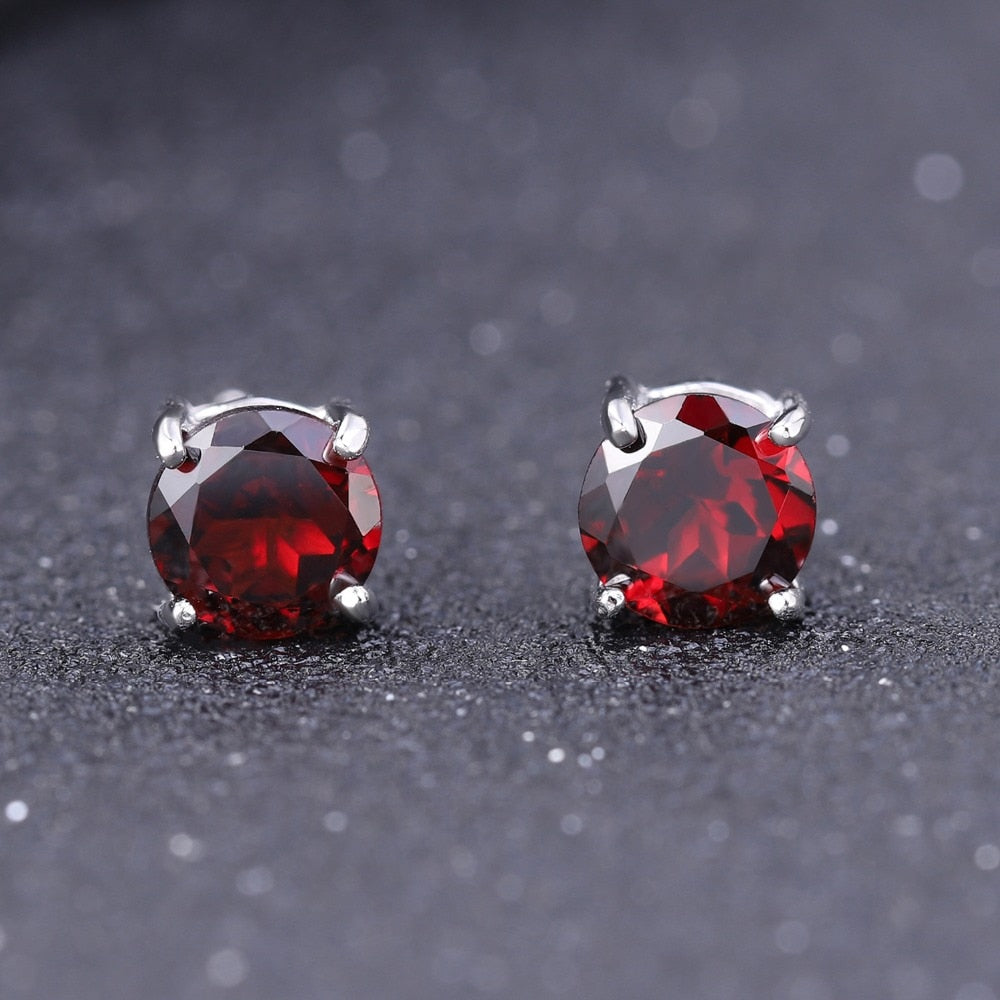 Gem&#39;s Ballet 5mm 1.28Ct Round Natural Red Garnet Gemstone Stud Earrings Genuine 925 Sterling Silver Fashion Jewelry for Women