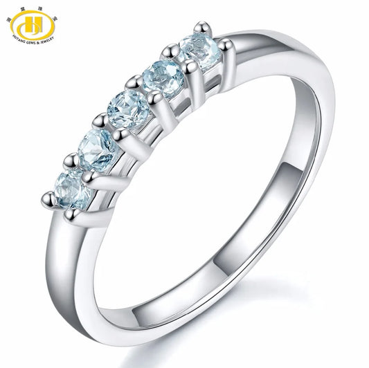 Natural Aquamarine Women's Wedding Ring 0.3 Carats Gemstone Solid 925 Sterling Silver Band Rings Fine Jewelry Gift