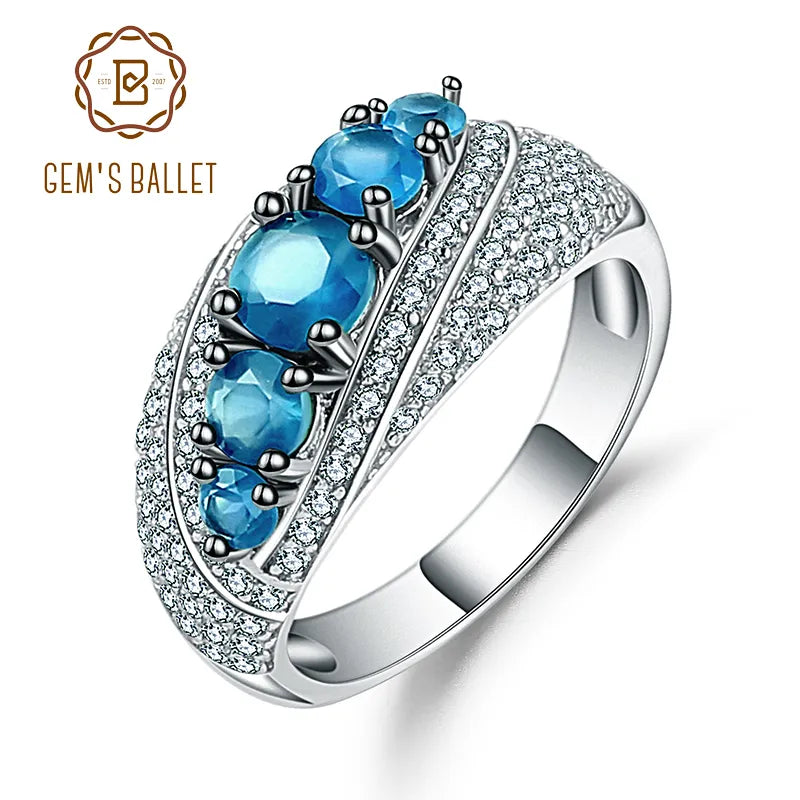 Gem's Ballet Halo 1.56Ct Natural London Blue Topaz Mona Lisa Ring 925 Sterling Silver Gemstone Rings For Women Fine Jewelry