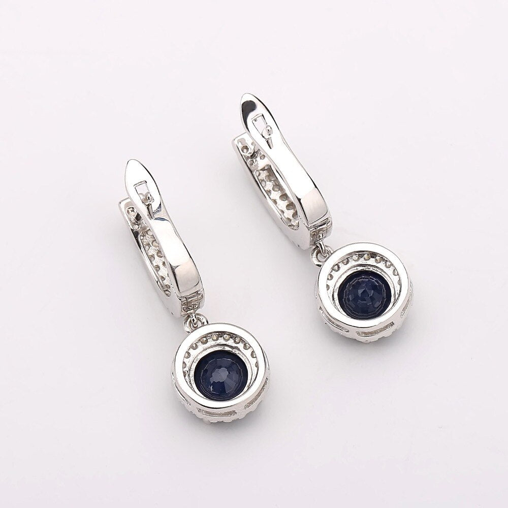 Gem's Ballet Natural Blue Sapphire Pure 925 sterling silver Charms Drop Earrings Fine Jewelry For Women Vintage Fashion