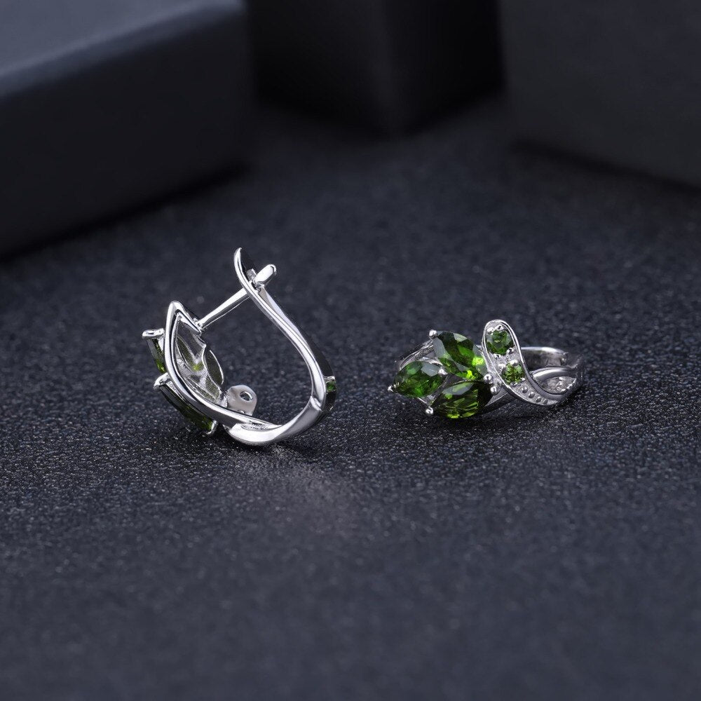 GEM&#39;S BALLET 3.11Ct Natural Chrome Diopside Gemstone Stud Earrings 925 Sterling Silver Leaf Earrings for Women Fine Jewelry