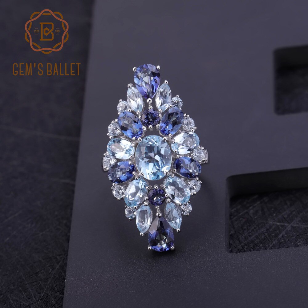 Gem's Ballet Multicolor Natural Sky Blue Topaz Mystic Quartz Rings For Women 925 Sterling Silver Gemstone Ring Fine Jewelry