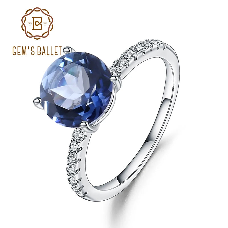 GEM'S BALLET 2.73Ct Iolite Blue Mystic Quartz Ring 585 14K 10K 18K Gold 925 Silver Solitaire Engagement Ring For Women Jewelry