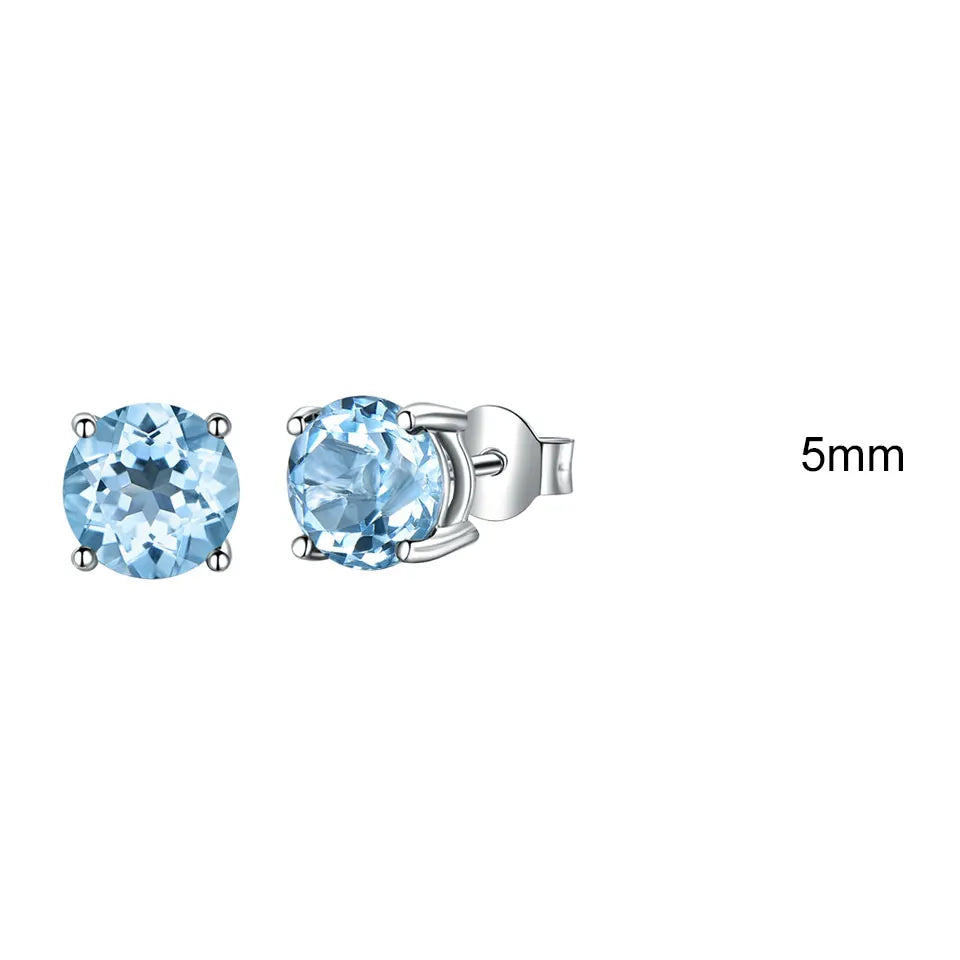 UMCHO Real 925 Sterling Silver Jewelry Created Russian Sky Blue Topaz Stud Earrings Elegant Anniversary For Women Birthday Gifts Blue-5mm