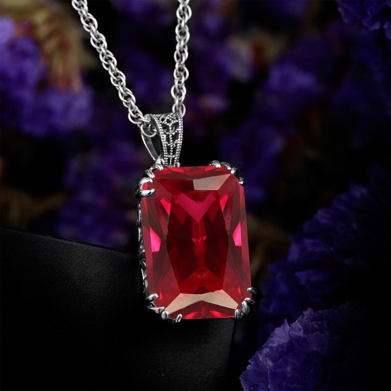 Szjinao Handmade Fashion Women Pendant Vintage Style Crown Red Ruby Jewelry 925 Sterling Silver Necklaces &amp; Pendants Choker