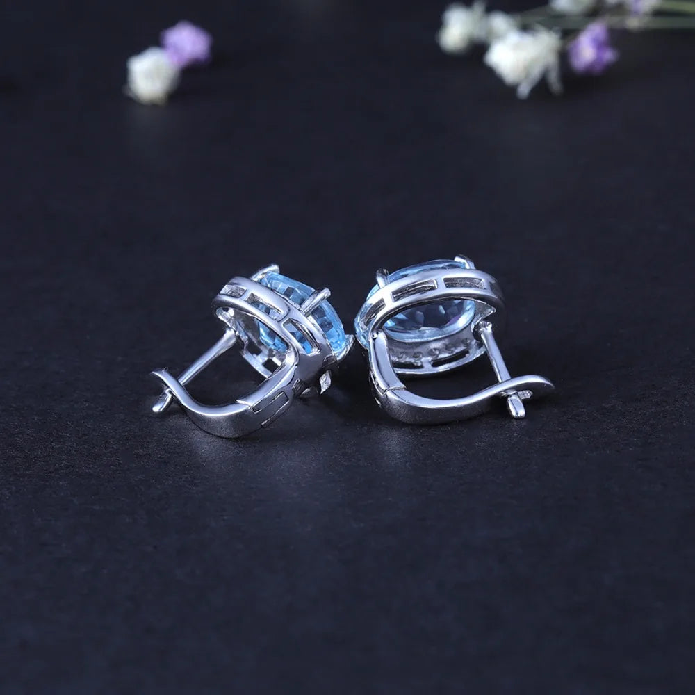 GEM'S BALLET Natural Sky Blue Topaz Gemstone Classic Stud Earrings 925 Sterling Silver Earrings Fine Jewelry Women Wedding