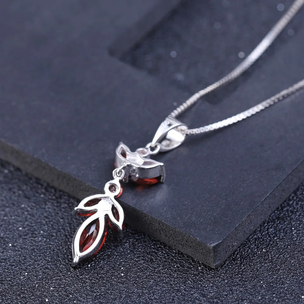 GEM'S BALLET Pure 925 Sterling Silver Flower Pendant Necklace 2.94Ct Natural Red Garnet Gemstone for Women Wedding Fine Jewelry