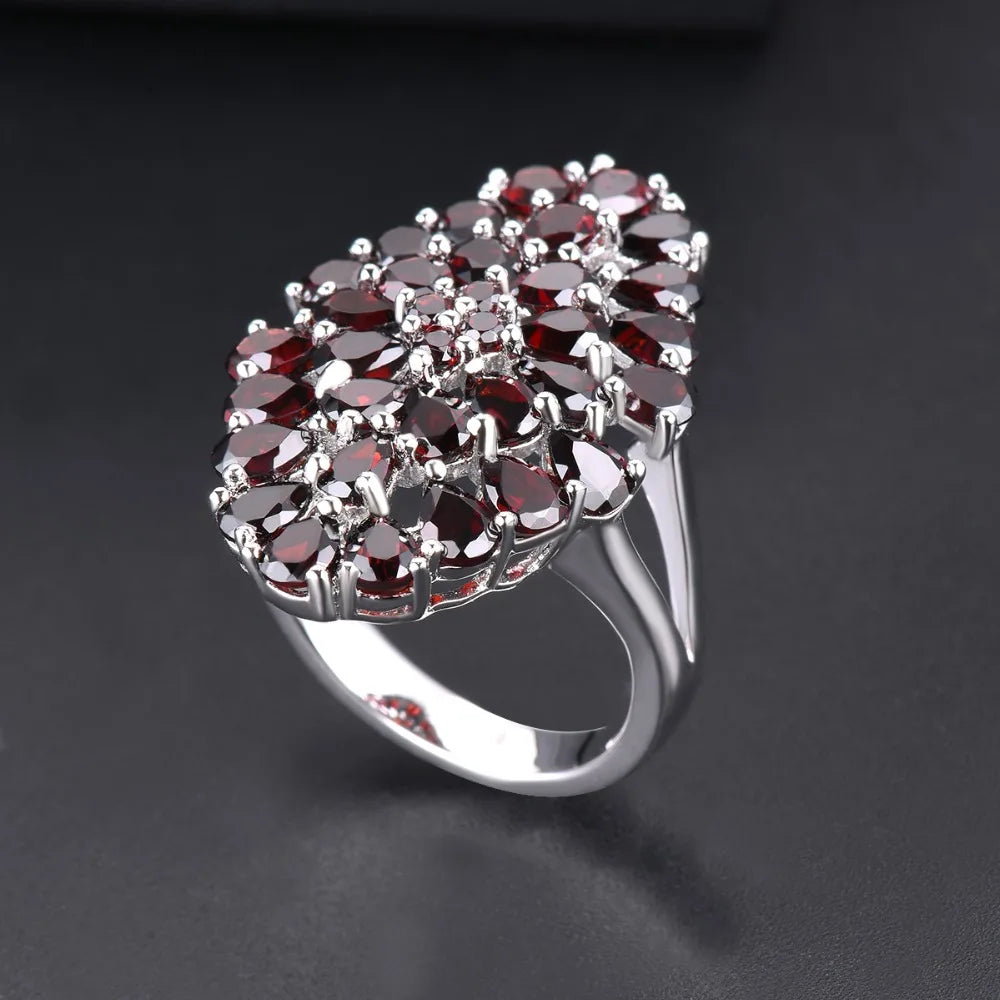 Hutang 6.6ct Garnet Women's Wedding Ring Natural Red Gemstone Solid 925 Sterling Silver Flower Rings Fine Elegant Jewelry Gift