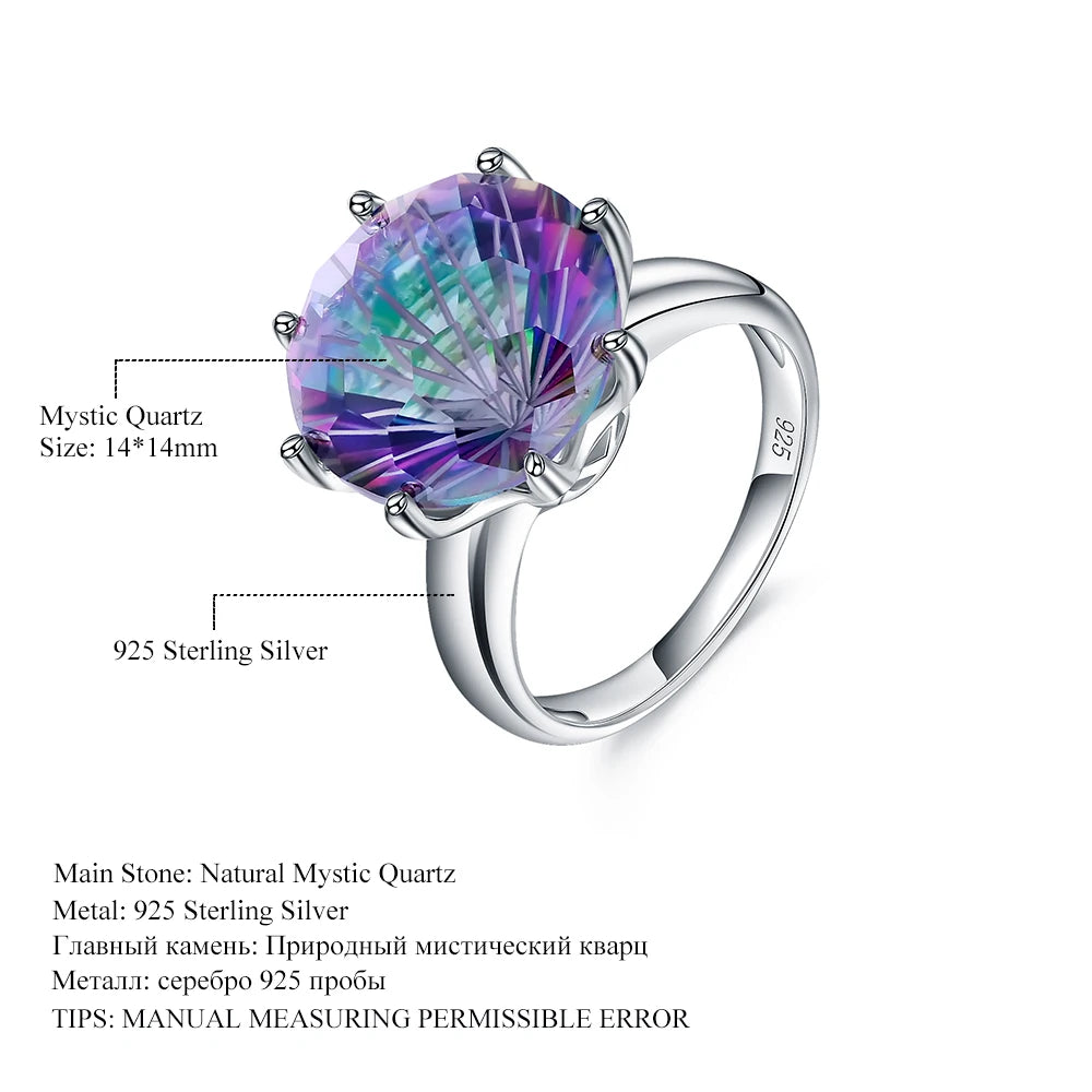 GEM'S BALLET Classic Natural Rainbow Mystic Quartz Ring 925 Sterling Silver For Women Wedding Engagement Rings Fine Jewelry