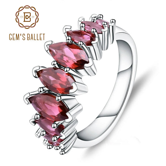 GEM'S BALLET 3.33Ct Marquise Shape Natural Rhodolite Garnet Ring 925 Sterling Silver Gemstone Rings for Women Fine Jewelry CHINA