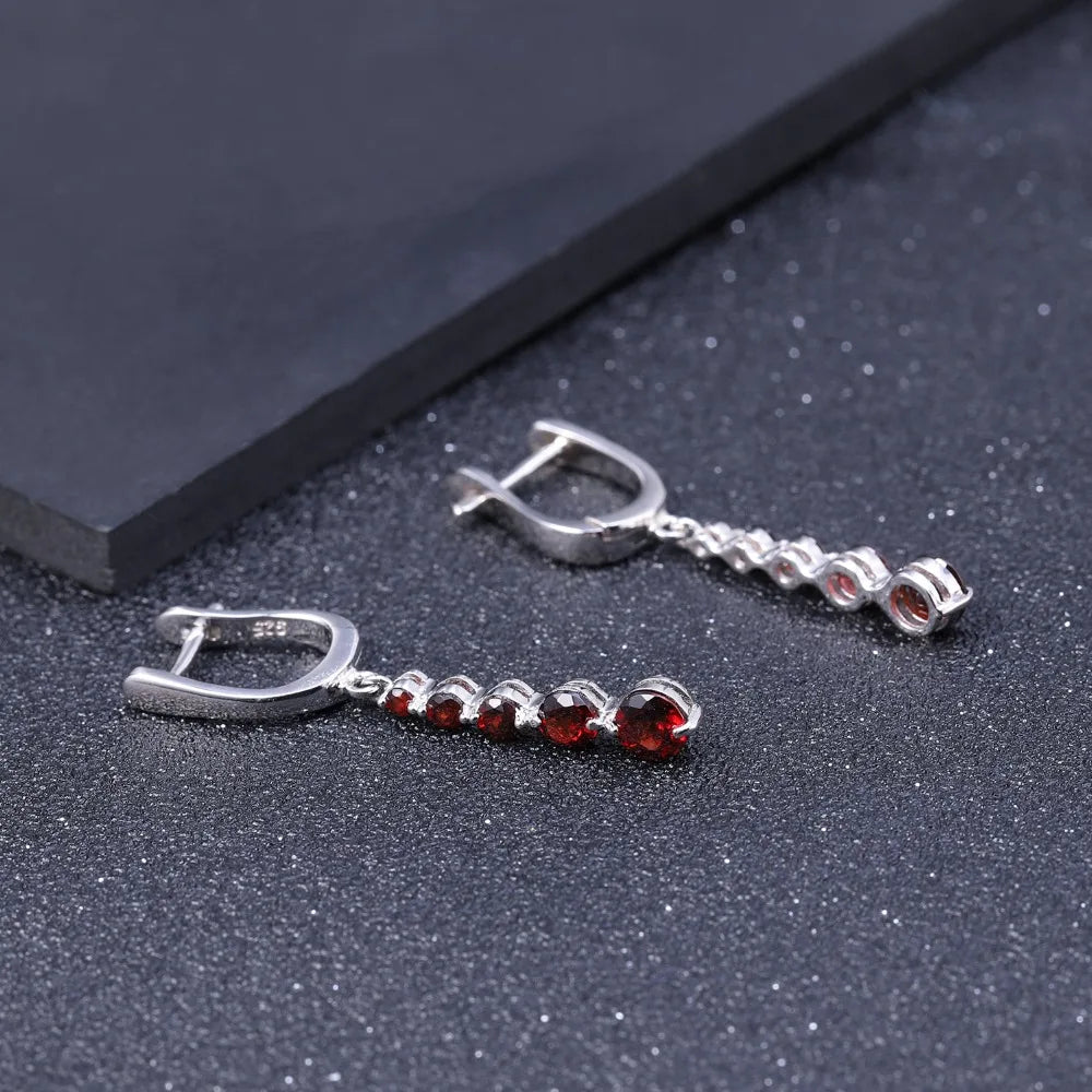 GEM'S BALLET 2.67Ct Natural Red Garnet Gemstone Drop Earrings Genuine Pure 925 Sterling Silver Earrings Fine Jewelry For Women