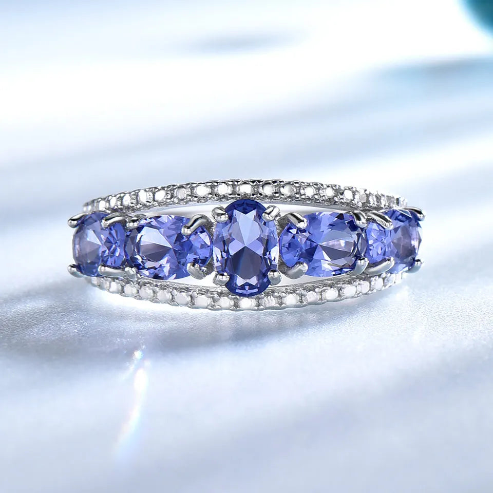 UMCHO 3.0ct Blue Sapphire Tanzanite Rings For Women Engagement Fine Jewelry Genuine Solid 925 Sterling Silver Ring Fine Jewelry