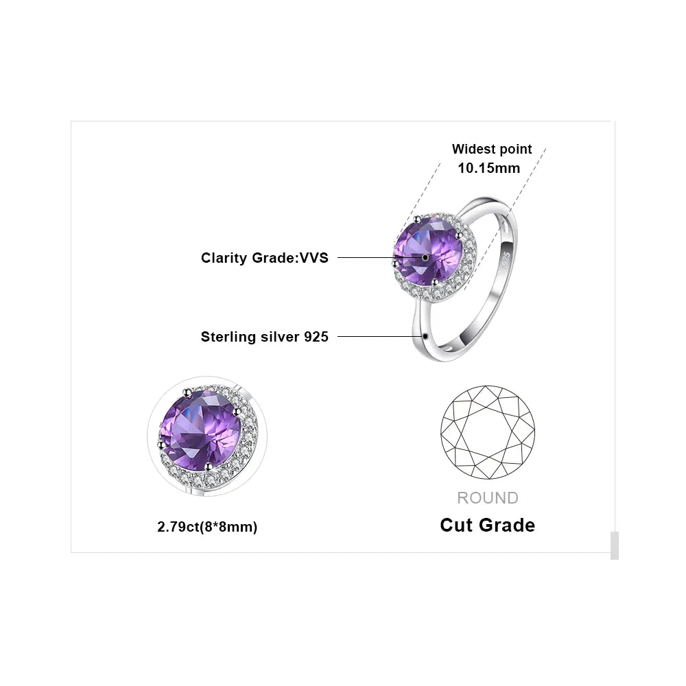 JewelryPalace Round 2.8ct Created Alexandrite Sapphire 925 Sterling Silver Halo Ring for Women Fashion Gemstone Engagement Gift