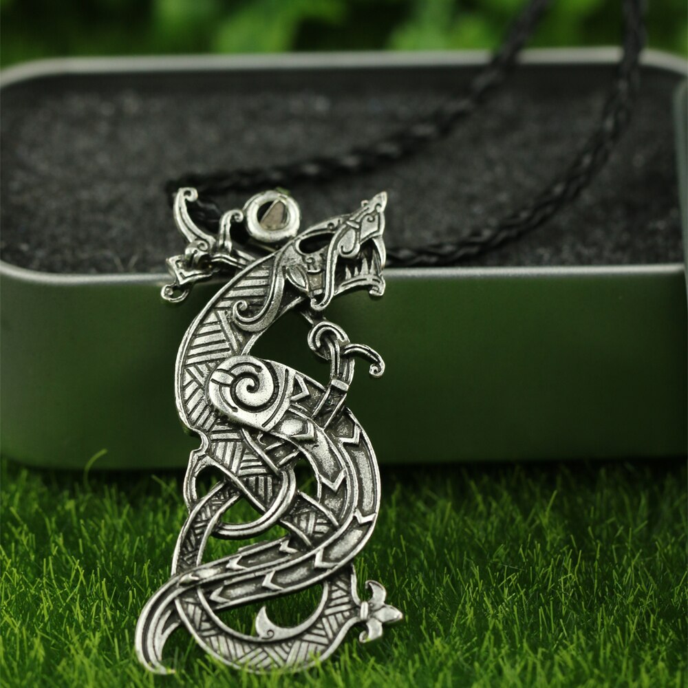 LANGHONG 1pcs Legendary Dragon Necklace Nordic Vikings Dragon Amulet Pendant Necklace Original Jewelry Talisman