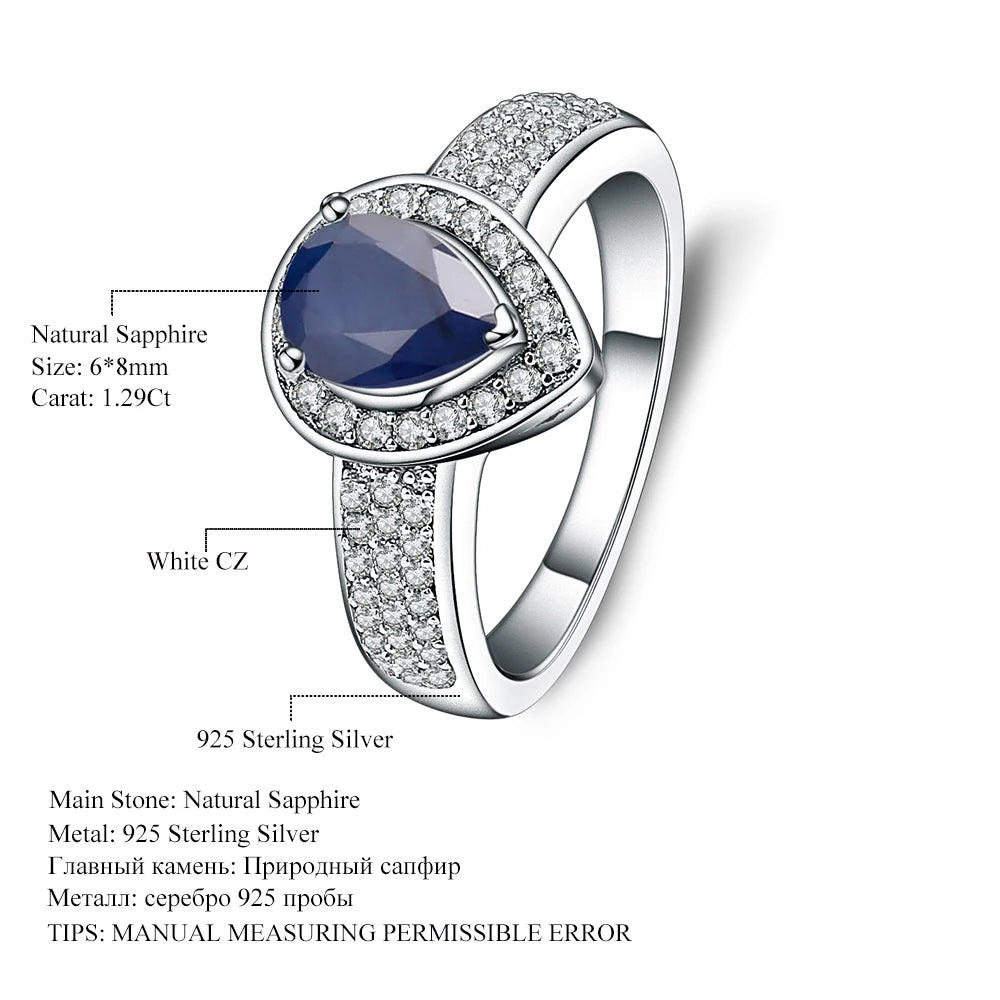 Gem's Ballet 1.29Ct Oval Natural Blue Sapphire Gemstone Wedding For Women 925 Sterling Silver 585 14K 10K 18K Gold Weddings Ring