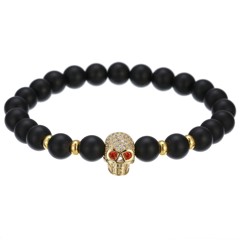 2022 Fashion Micro CZ King crown charm bracelet handmade stretch men&#39;s 8mm Copper beads women bracelet bangle jewelry BA-014G