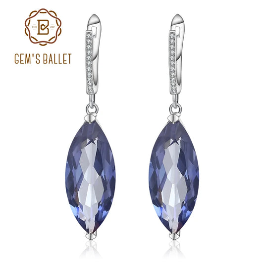 Gem's Ballet 22.9Ct Marquise Natural Iolite Blue Mystic Quartz Drop Earrings 925 Sterling Silver Earrings For Women Fine Jewelry Default Title