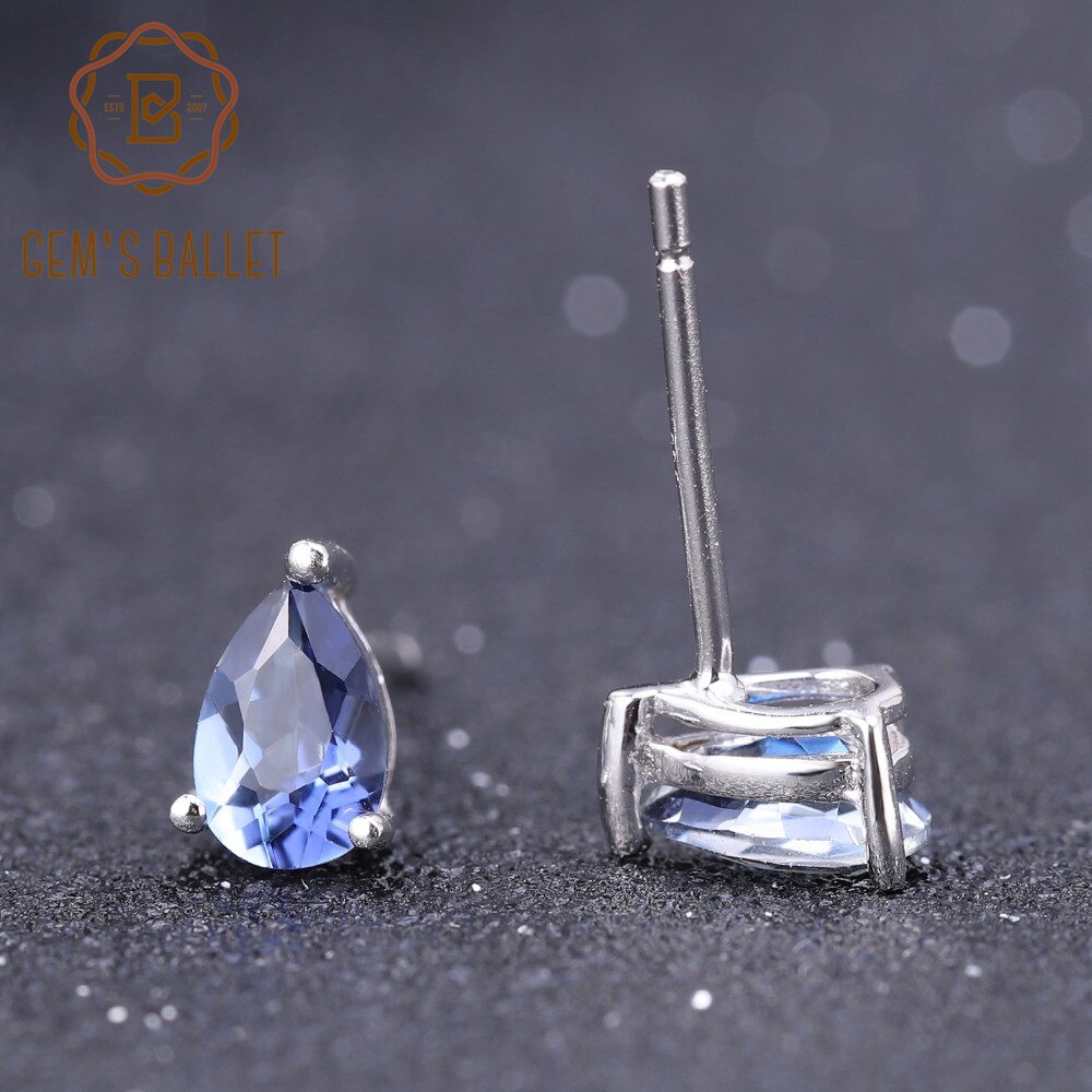 Gem&#39;s Ballet 925 Sterling Silver Jewelry For Women 4*6mm Natural Pear Shape Iolite Blue Mystic Quartz Gemstone Stud Earrings