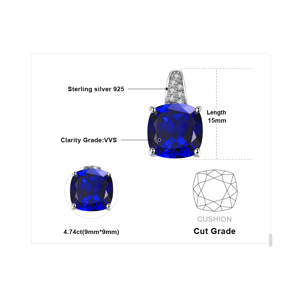 JewelryPalace Cushion 4.7ct Created Blue Sapphire 925 Sterling Silver Pendant Necklace for Women Gemstone Choker No Chain