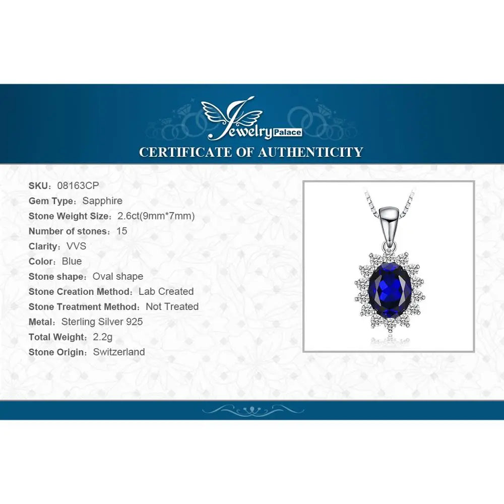 JewelryPalace Princess Diana Created Blue Sapphire Ruby Simulated Emerald 925 Sterling Silver Pendant Necklace Women No Chain