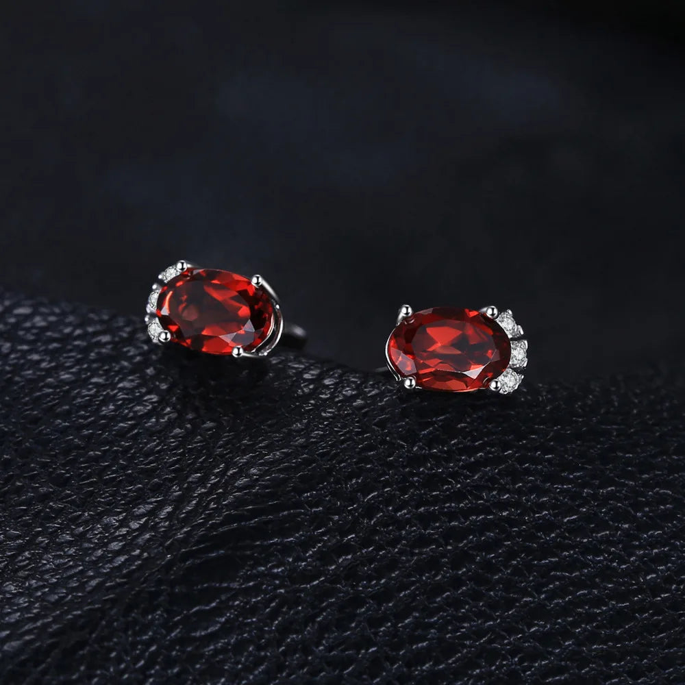JewelryPalace Oval Red Genuine Natural Garnet 925 Sterling Silver Stud Earrings for Women Fashion Statement Gemstone Jewelry