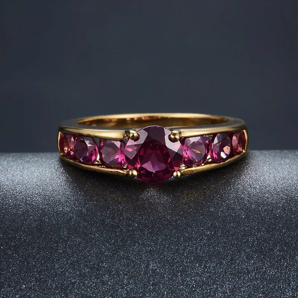 Natural Rhodolite Garnet 2.13 Carats Women's Ring Solid 925 Silver Yellow Gold Plated Rings Natural Gemstone Fine Jewelry Gift