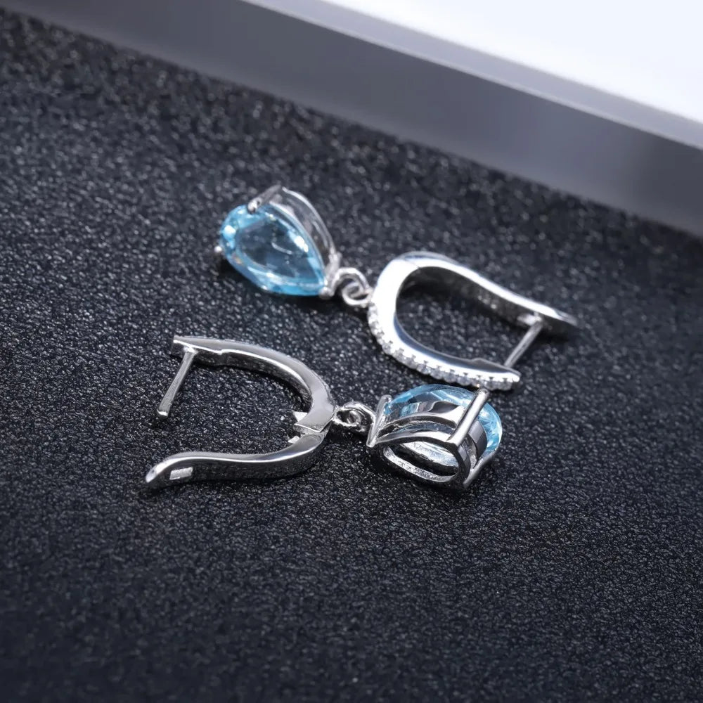 Gem's Ballet Natural Sky Blue Topaz Earrings Genuine 925 Sterling Silver Fine Jewelry 7x10mm Drop Earring For Women Fashion