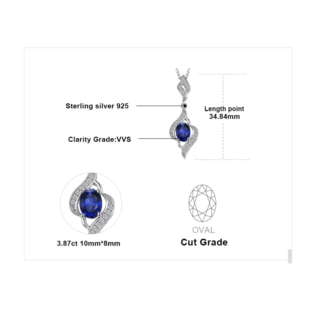 JewelryPalace Created Blue Sapphire 925 Sterling Silver Pendant Necklace for Women Jewelry No Chain