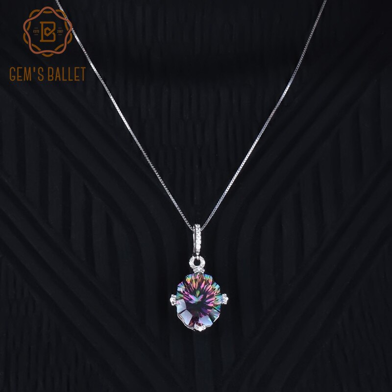 GEM&#39;S BALLET Genuine 925 Sterling Silver Irregular Necklace for Women 24.21Ct Natural Rainbow Mystic Quartz Pendant Fine Jewelry