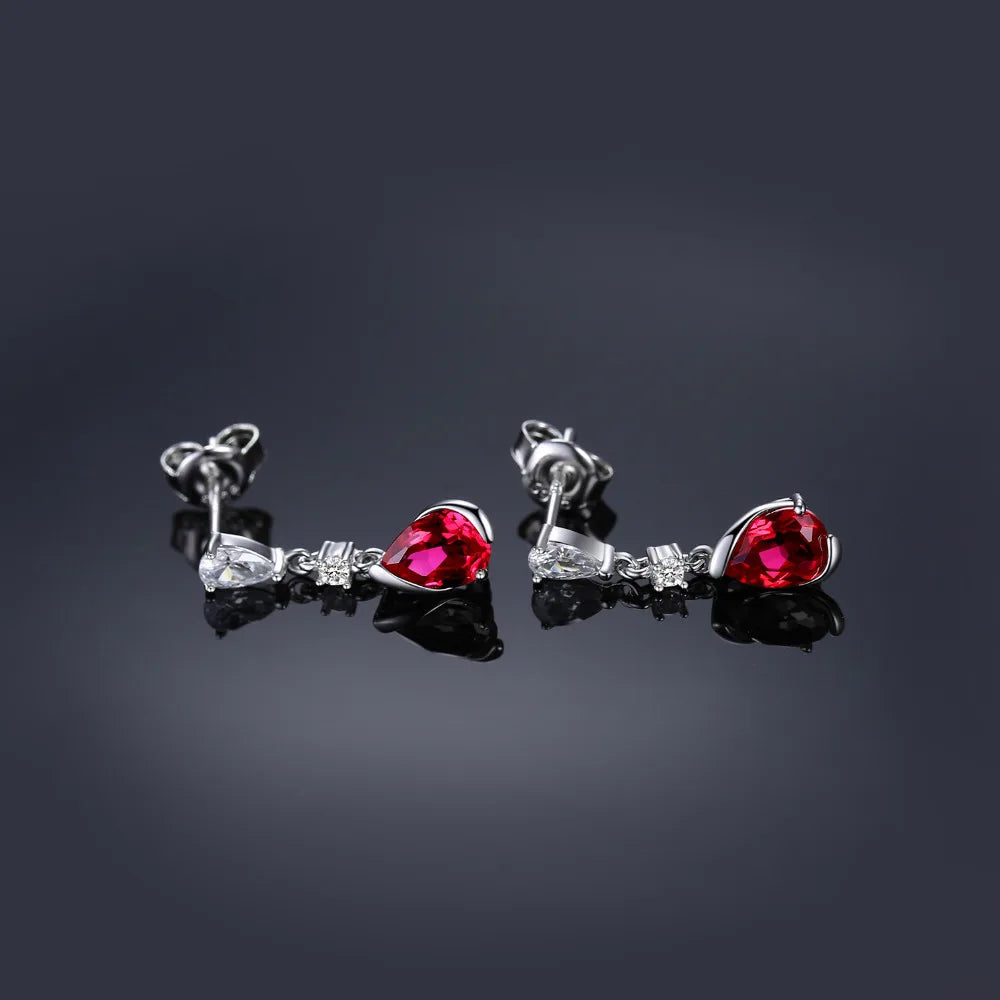 JewelryPalace 1.9ct Pear Created Red Ruby 925 Sterling Silver Drop Earrings for Woman Fashion Gemstone Jewelry Anniversary Gift