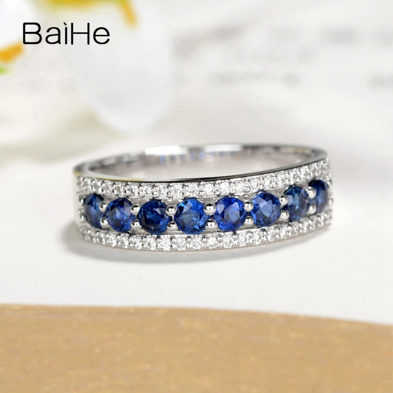 BAIHE Solid 14K White Gold H/SI Natural Sapphire Diamond Ring Women Men Wedding Engagement Trendy Fine Jewelry Anneaux خواتم