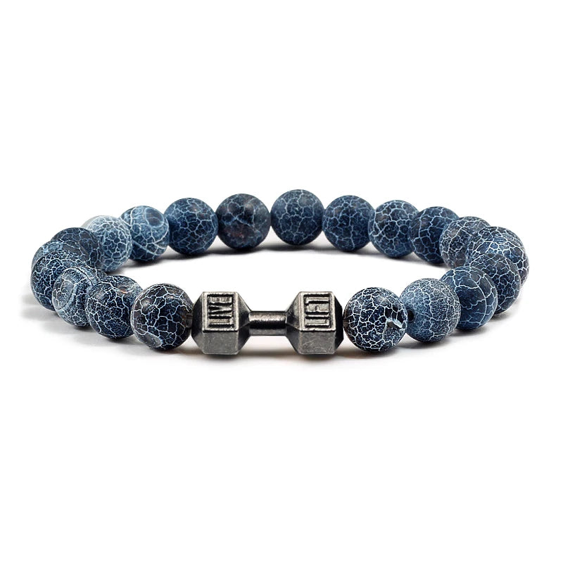 Black Weathered  Wristband Adjustable Barcelets For Women Men Beads Bracelet Dumbbell Mens Fashion Yoga Jewelry Original Bangles
