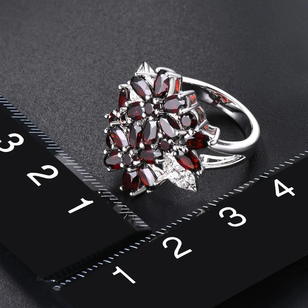 Hutang 5.26ct Cluster Garnet Women's Ring Solid 925 Sterling Silver Natural Red Gemstone Rings Fine Elegant Jewelry for Gift