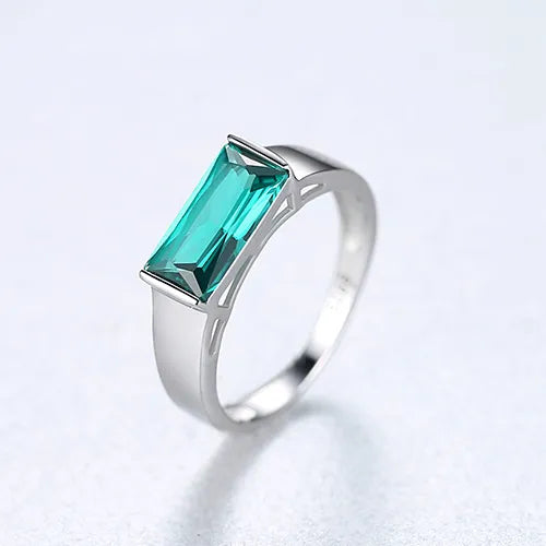 CZCITY 925 Sterling Silver Luxury Green Square Geometric Topaz Rings Trendy Party Wedding Bridal Fashion Jewelry Christmas Gifts